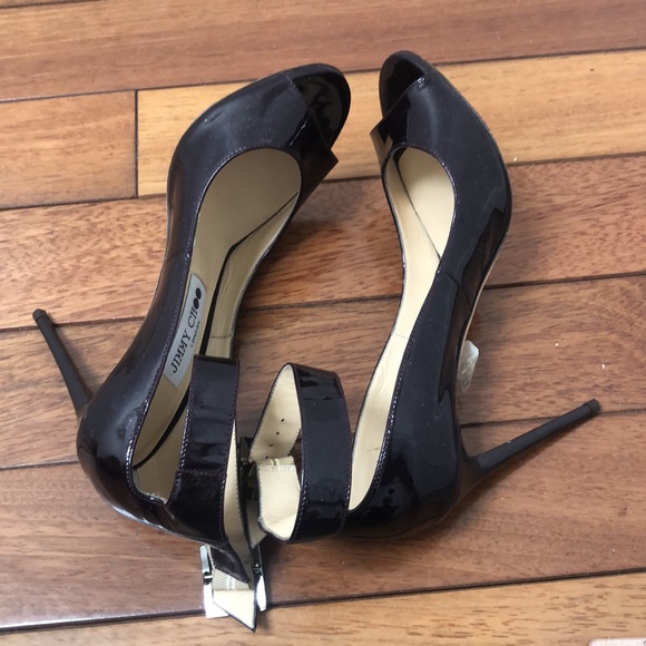 Jimmy Choo Henna 100 Sparkly Patent Bordeaux Heels 37/6.5 - Picture 11 of 16